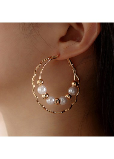 Circle Shape Pearl Beads Design Gold Earrings
