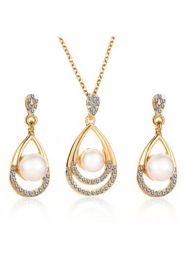 Pearl Design Rhinestone Detail Gold Necklace Set